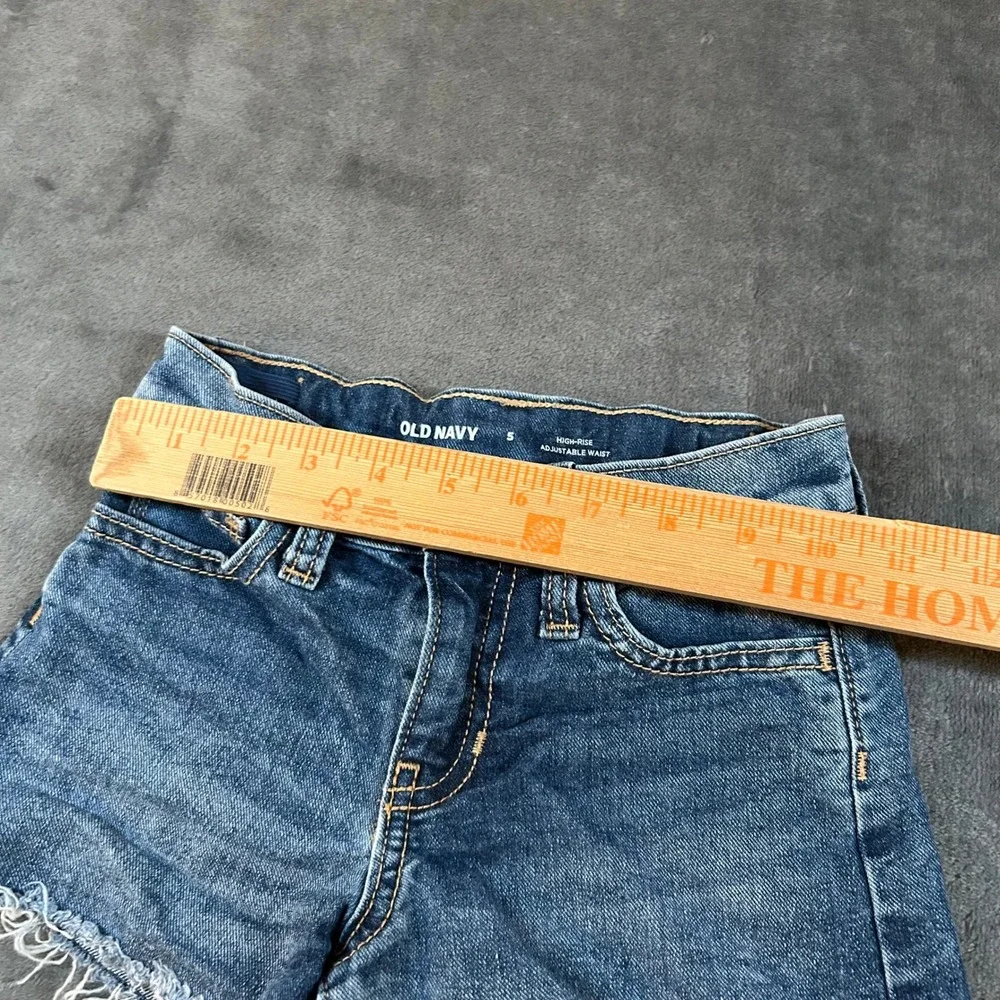 Old Navy Denim Shorts Girls Size 5‎ High-Rise Adjustable Waist Frayed Hem Blue